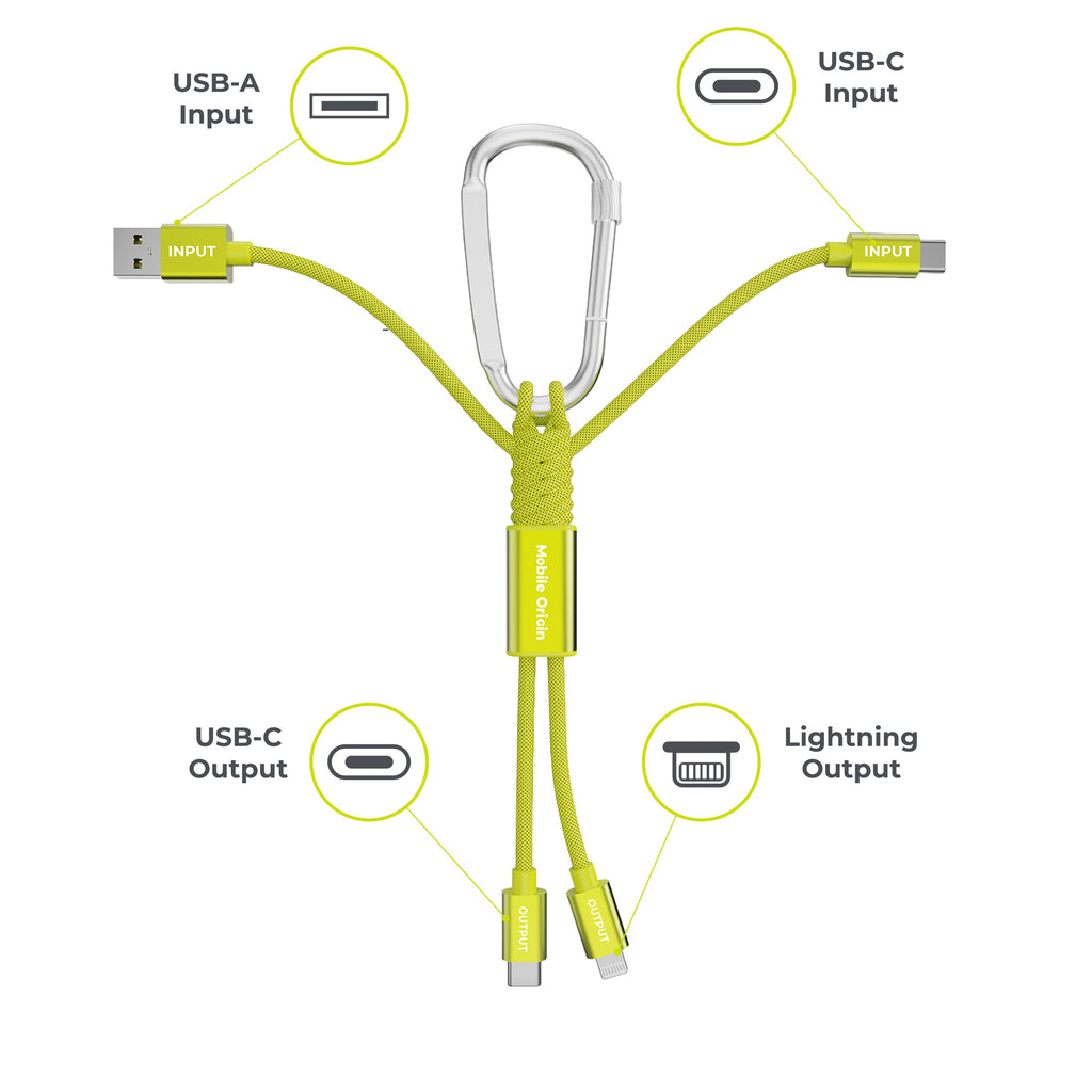 4-in-1 Cable with Carabiner USB-A/USB-C to USB-C/Lightning CB20, 15W, Green