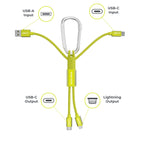 4-in-1 Cable with Carabiner USB-A/USB-C to USB-C/Lightning CB20, 15W, Green