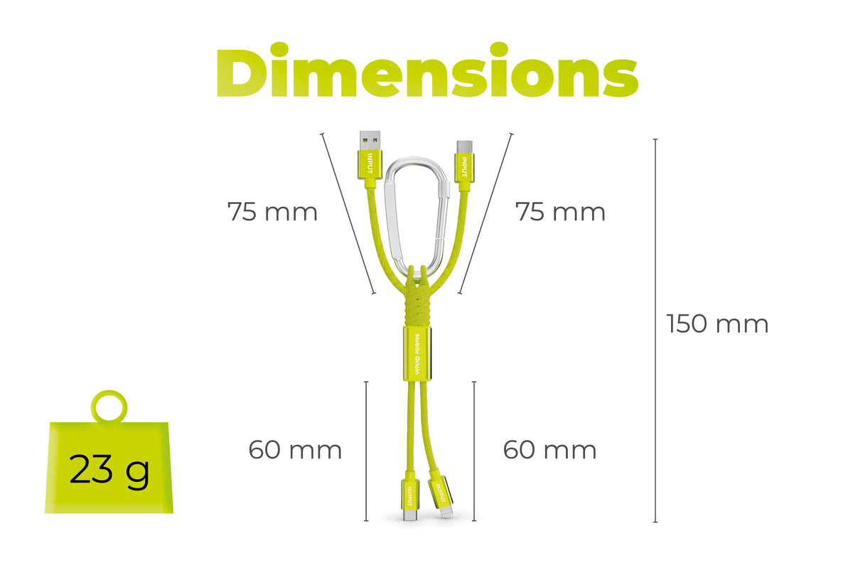 Kabel 4v1 s karabinou USB-A/USB-C na USB-C/Lightning CB20, 15W, Zelená