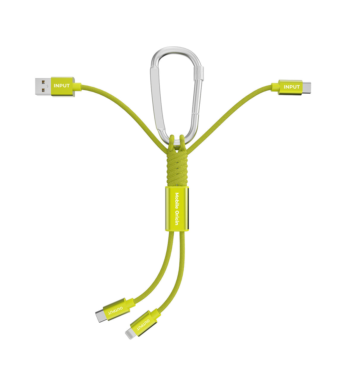 4-in-1 Cable with Carabiner USB-A/USB-C to USB-C/Lightning CB20, 15W, Green