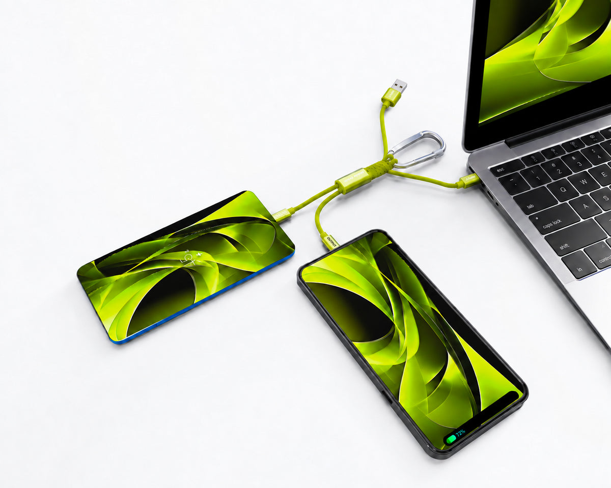 4-in-1 Cable with Carabiner USB-A/USB-C to USB-C/Lightning CB20, 15W, Green