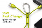 4-in-1 Cable with Carabiner USB-A/USB-C to USB-C/Lightning CB20, 15W, Green