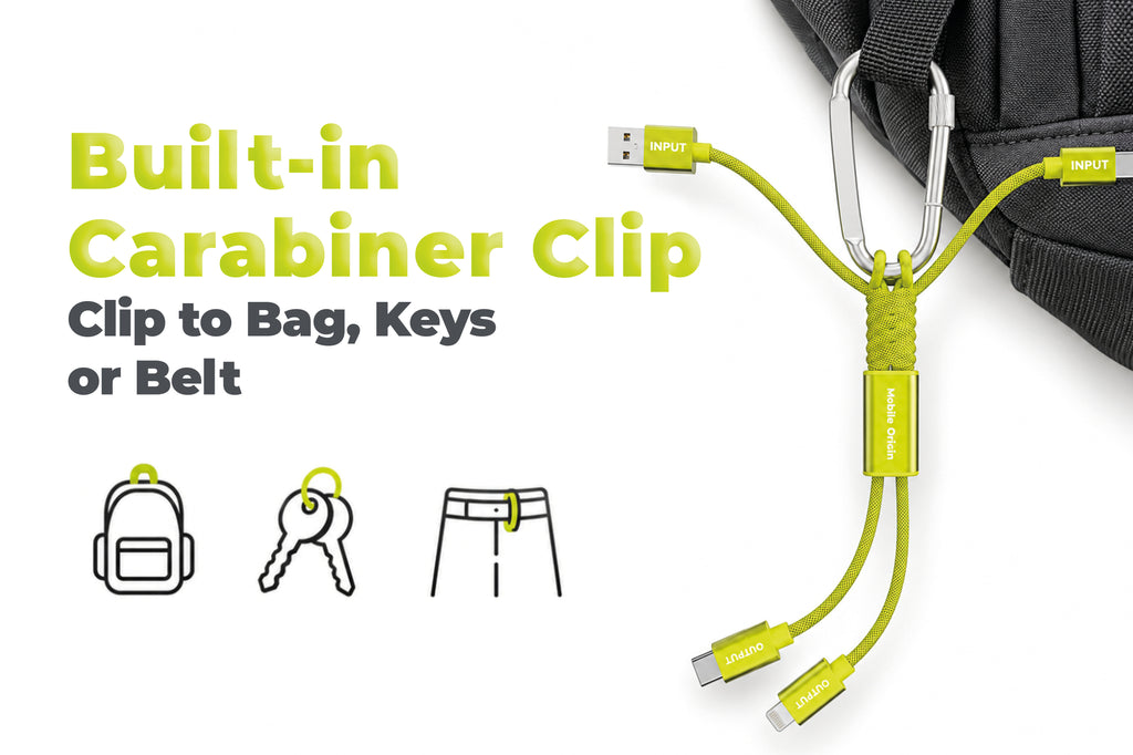 4-in-1 Cable with Carabiner USB-A/USB-C to USB-C/Lightning CB20, 15W, Green