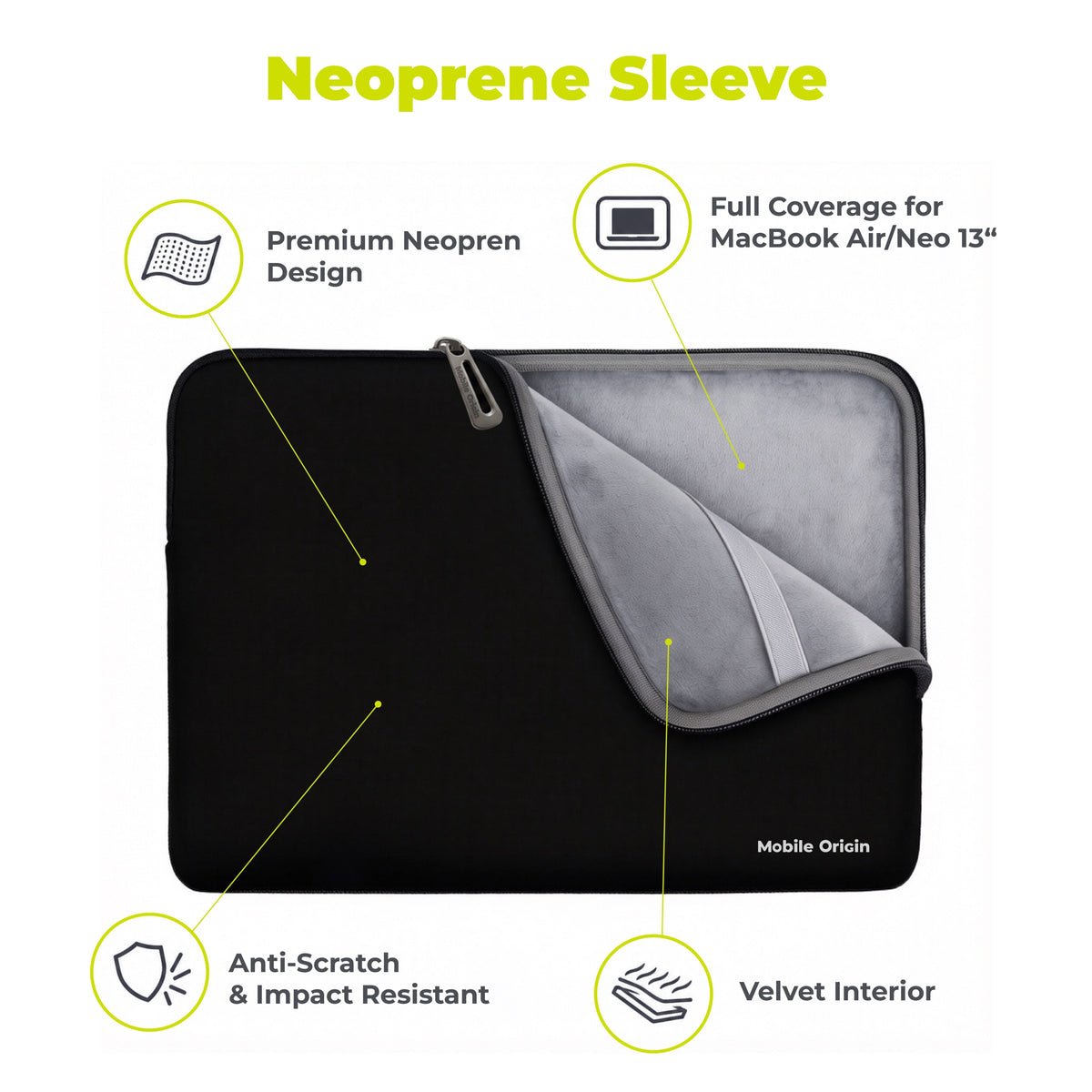 Neoprene Sleeve for MacBook Air/Neo 13", Black