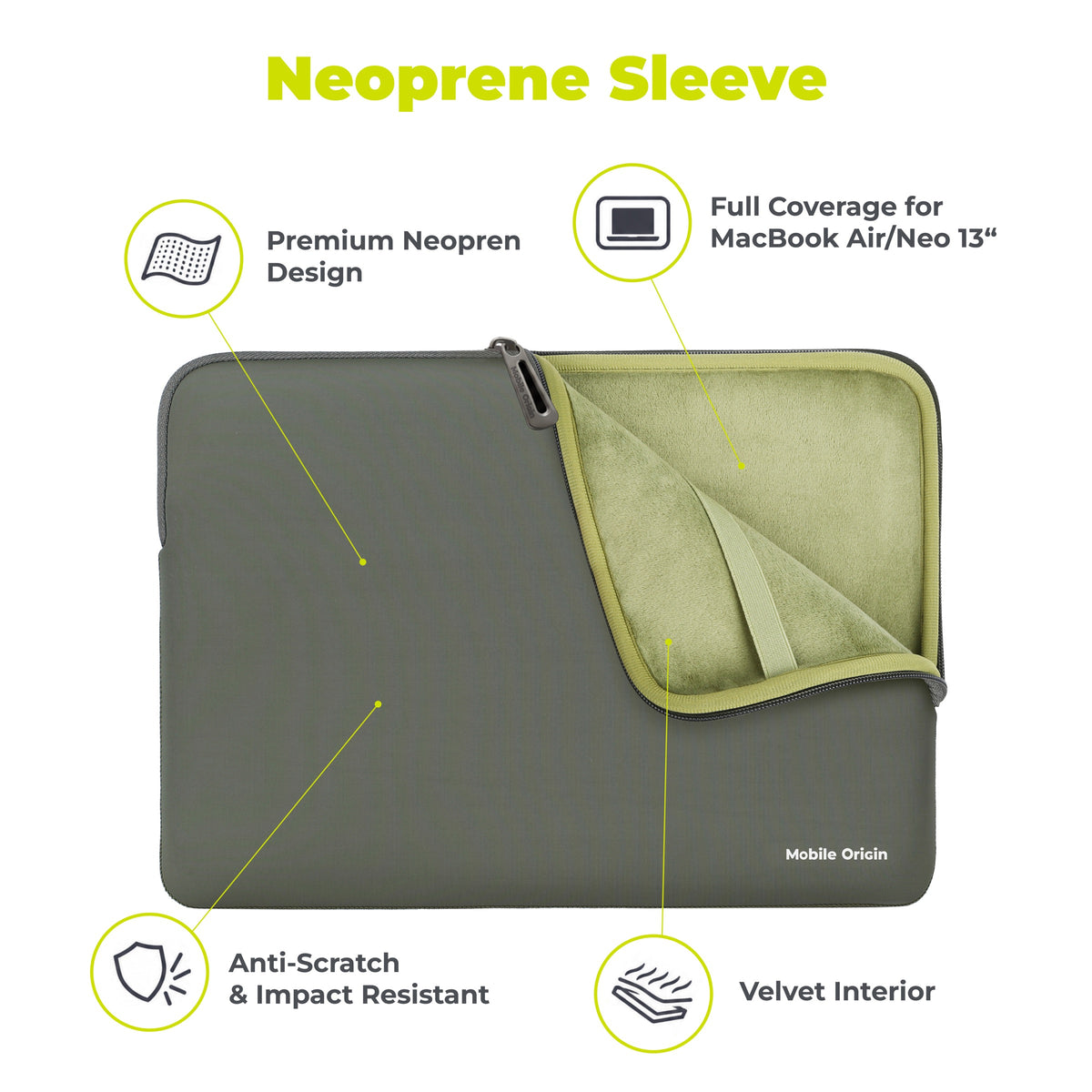Neoprénové puzdro pre MacBook Air/Neo 13", Zelená