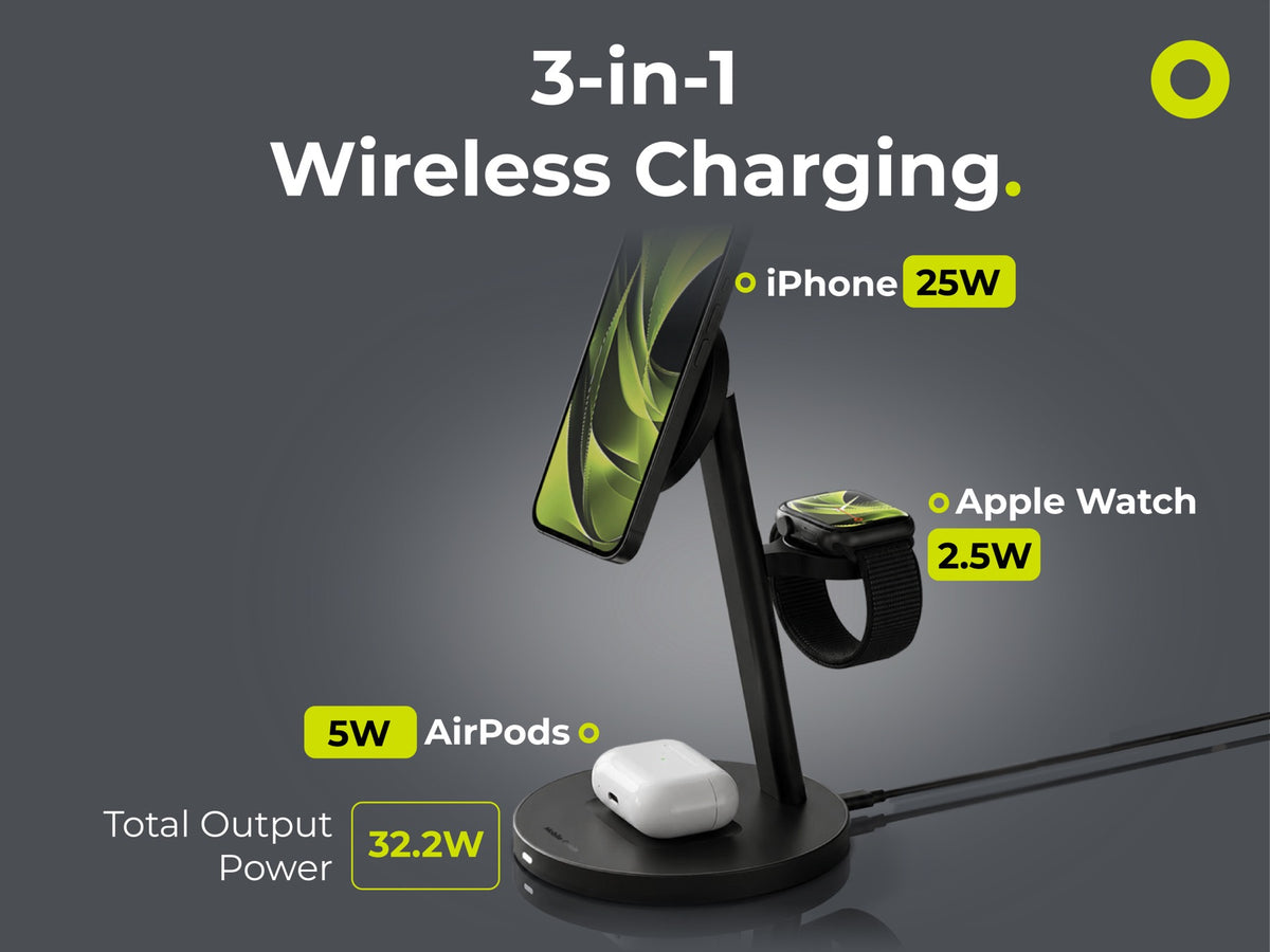 3-in-1 Qi2 25W Pro Charging Stand, Black