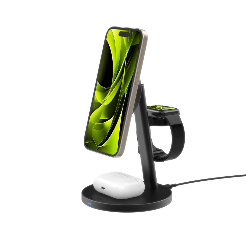 Nabíjecí stojánek 3v1 Qi2 25W Pro, Černá