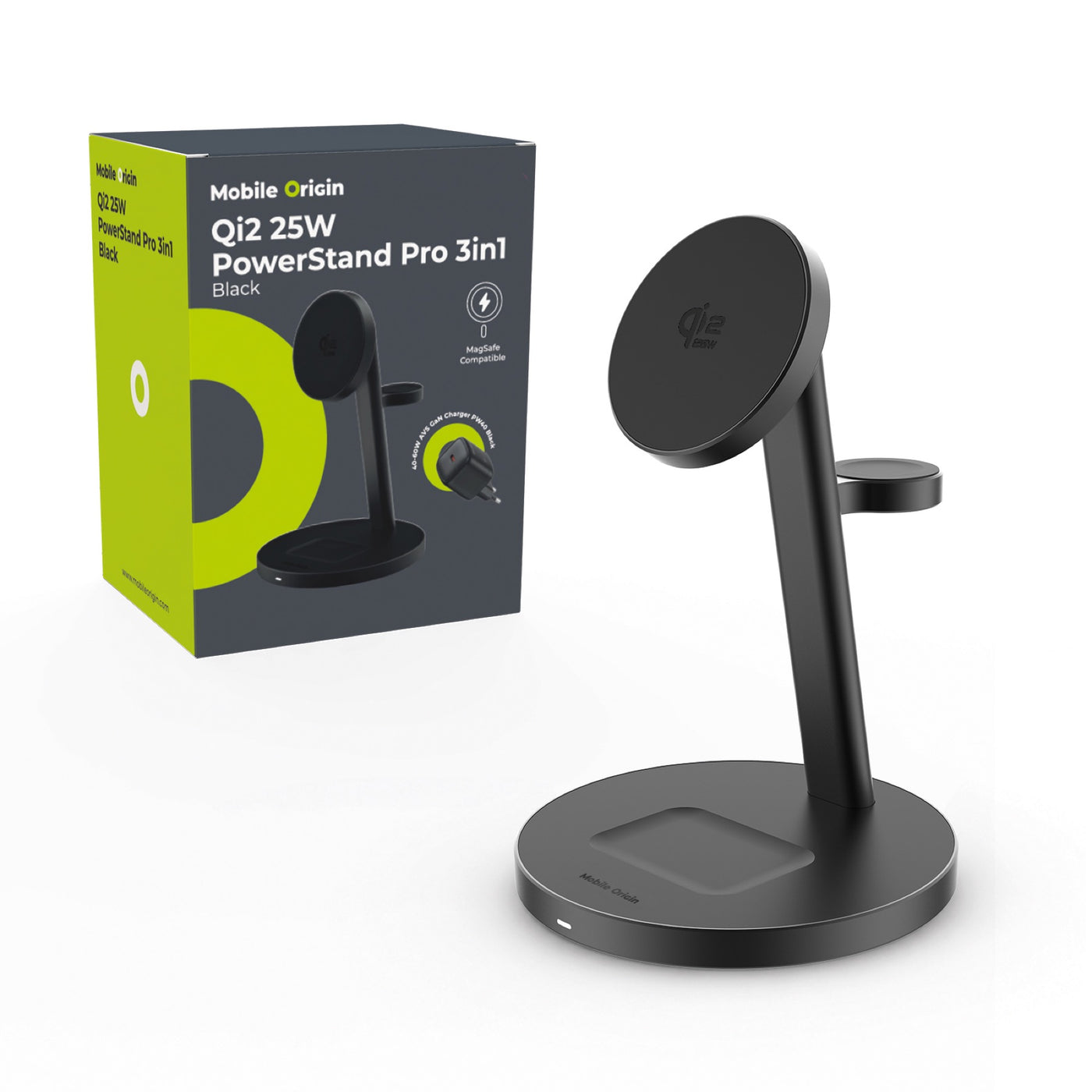 3-in-1 Qi2 25W Pro Charging Stand, Black