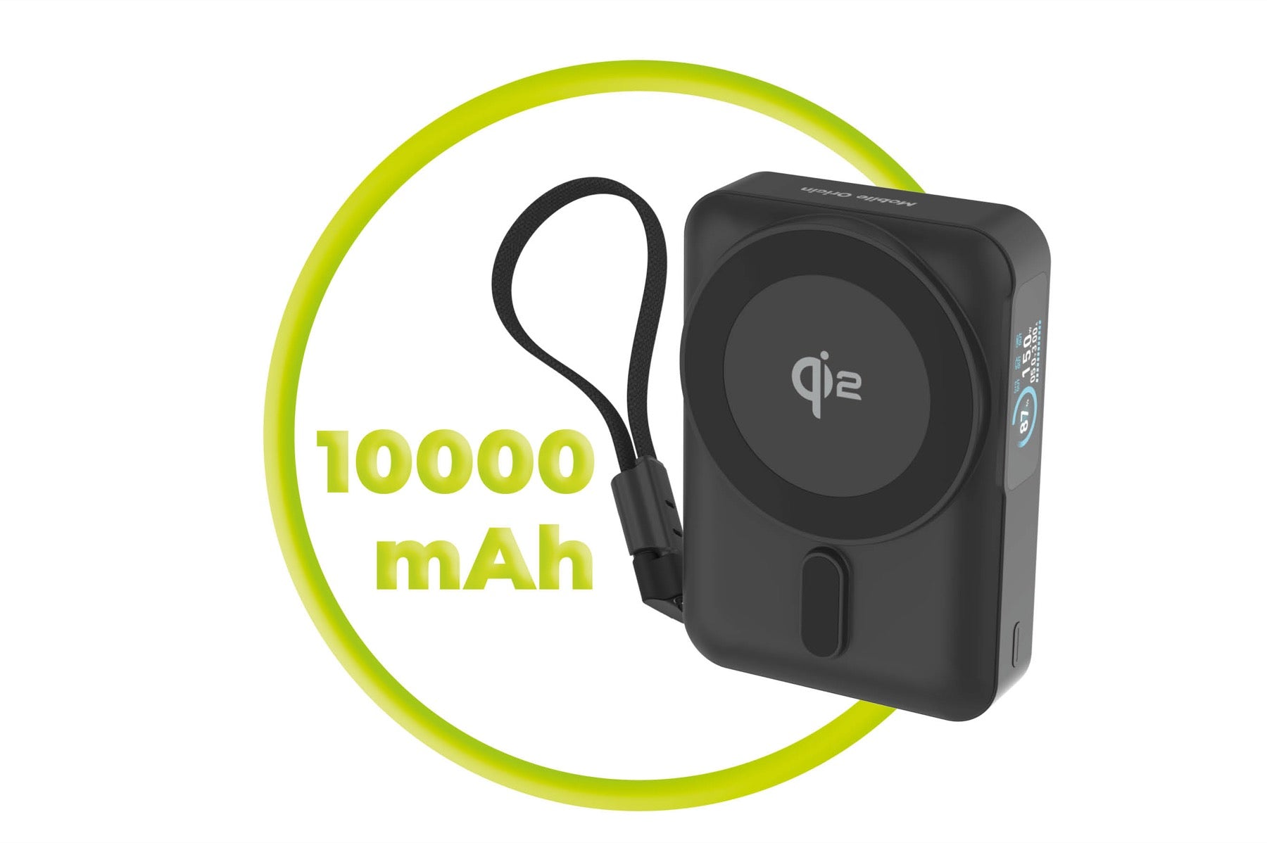 Bezdrátová powerbanka s displejem MagSafe PB19, 10000mAh, Qi2 15W, USB-C kabel, Černá