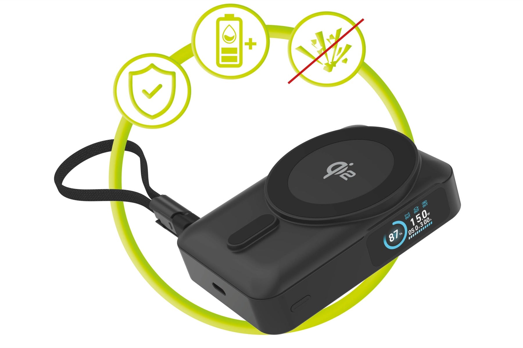 Bezdrátová powerbanka s displejem MagSafe PB19, 10000mAh, Qi2 15W, USB-C kabel, Černá