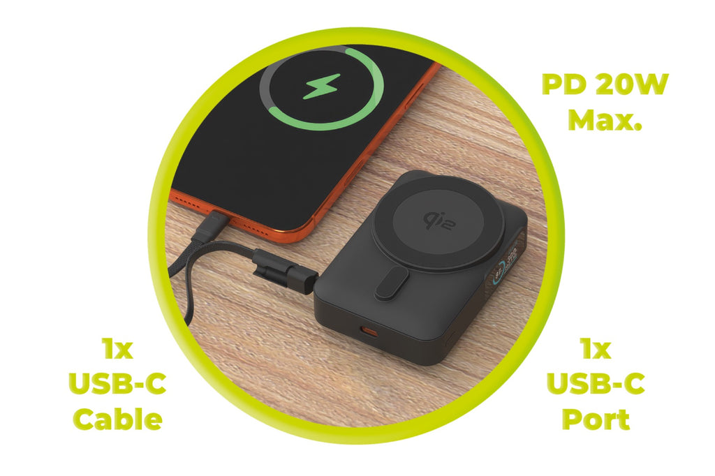 Bezdrátová powerbanka s displejem MagSafe PB19, 10000mAh, Qi2 15W, USB-C kabel, Černá