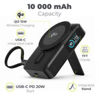 Bezdrátová powerbanka s displejem MagSafe PB19, 10000mAh, Qi2 15W, USB-C kabel, Černá