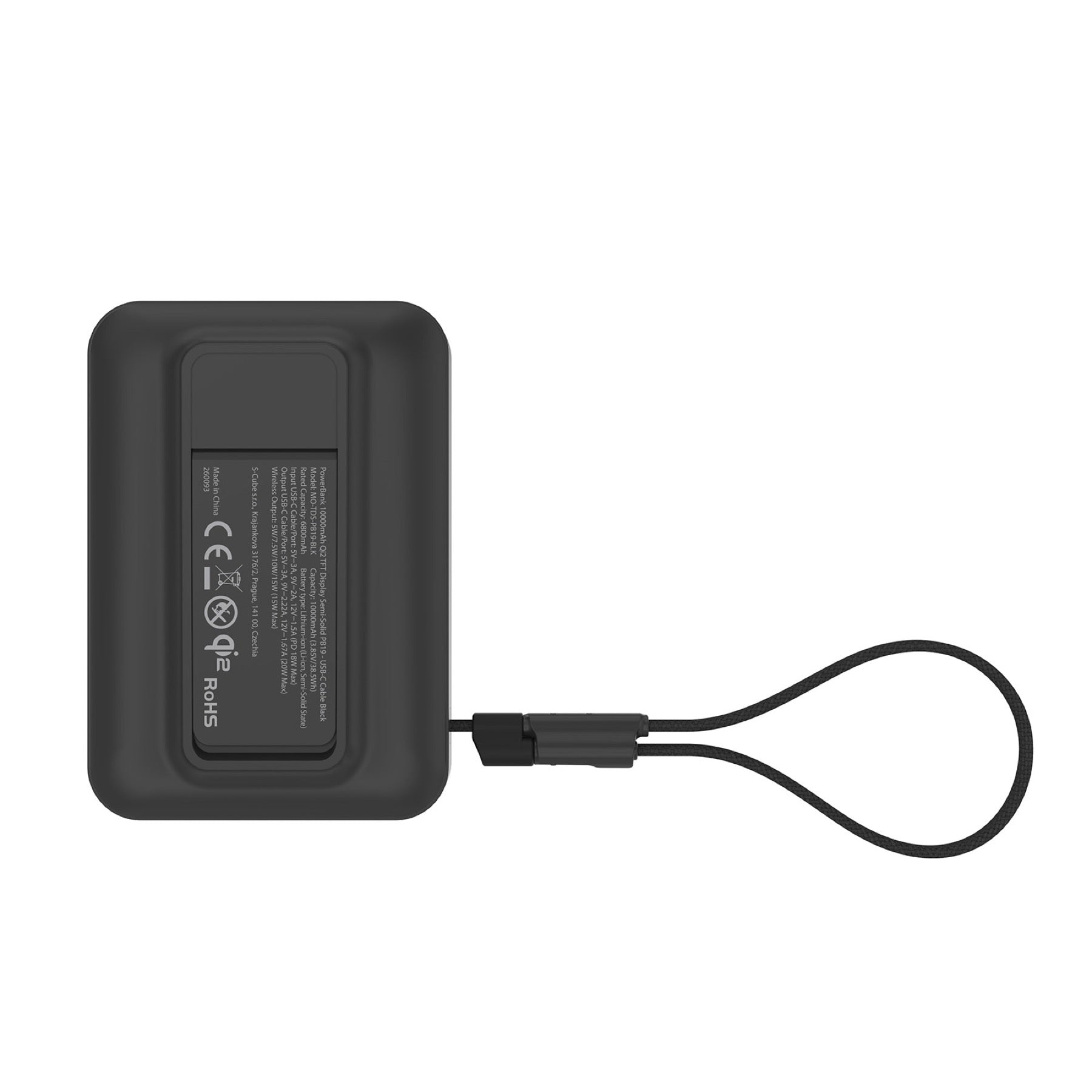 Bezdrátová powerbanka s displejem MagSafe PB19, 10000mAh, Qi2 15W, USB-C kabel, Černá