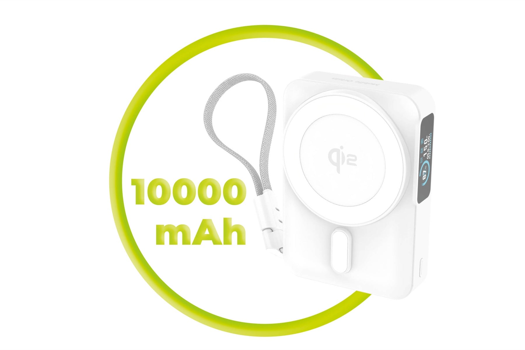 Bezdrátová powerbanka s displejem MagSafe PB19, 10000mAh, Qi2 15W, USB-C kabel, Bílá