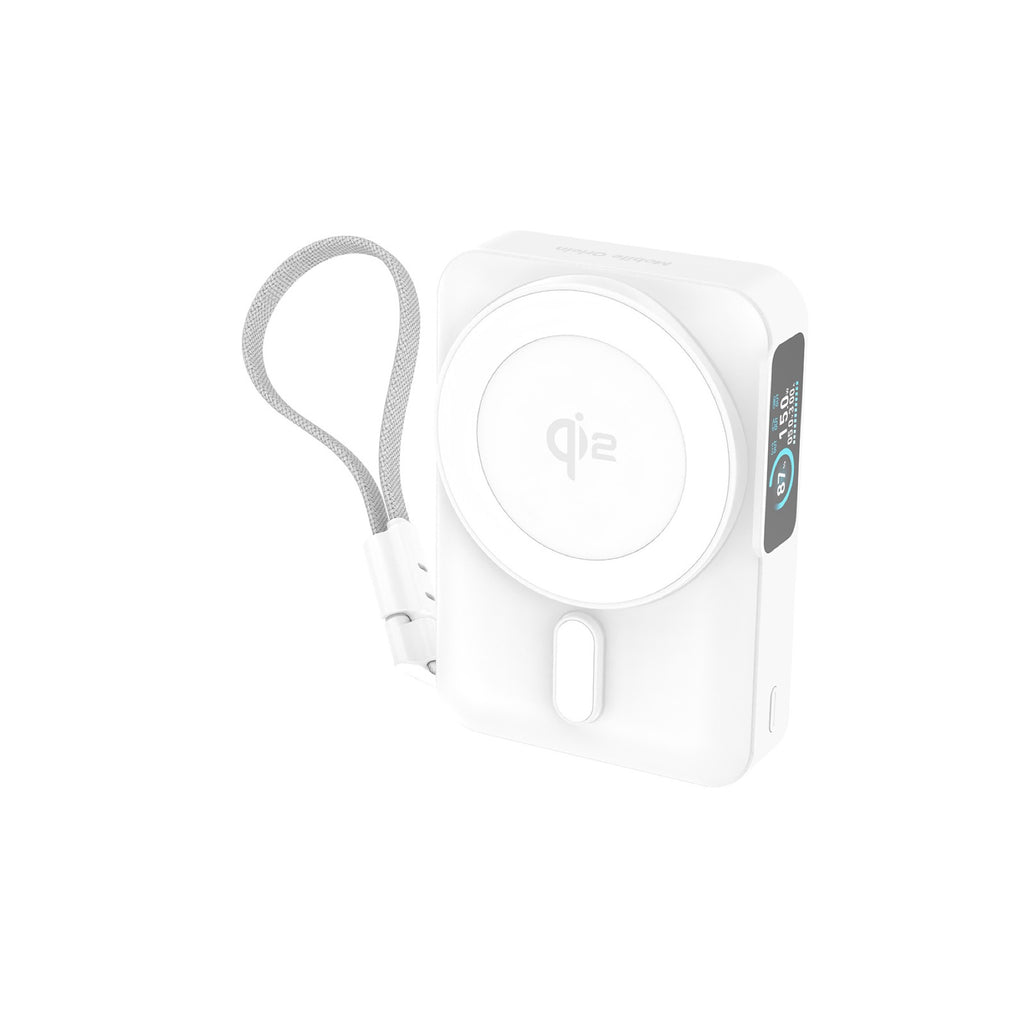 Bezdrátová powerbanka s displejem MagSafe PB19, 10000mAh, Qi2 15W, USB-C kabel, Bílá