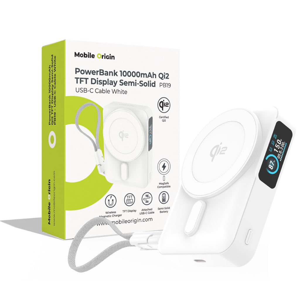 Bezdrátová powerbanka s displejem MagSafe PB19, 10000mAh, Qi2 15W, USB-C kabel, Bílá