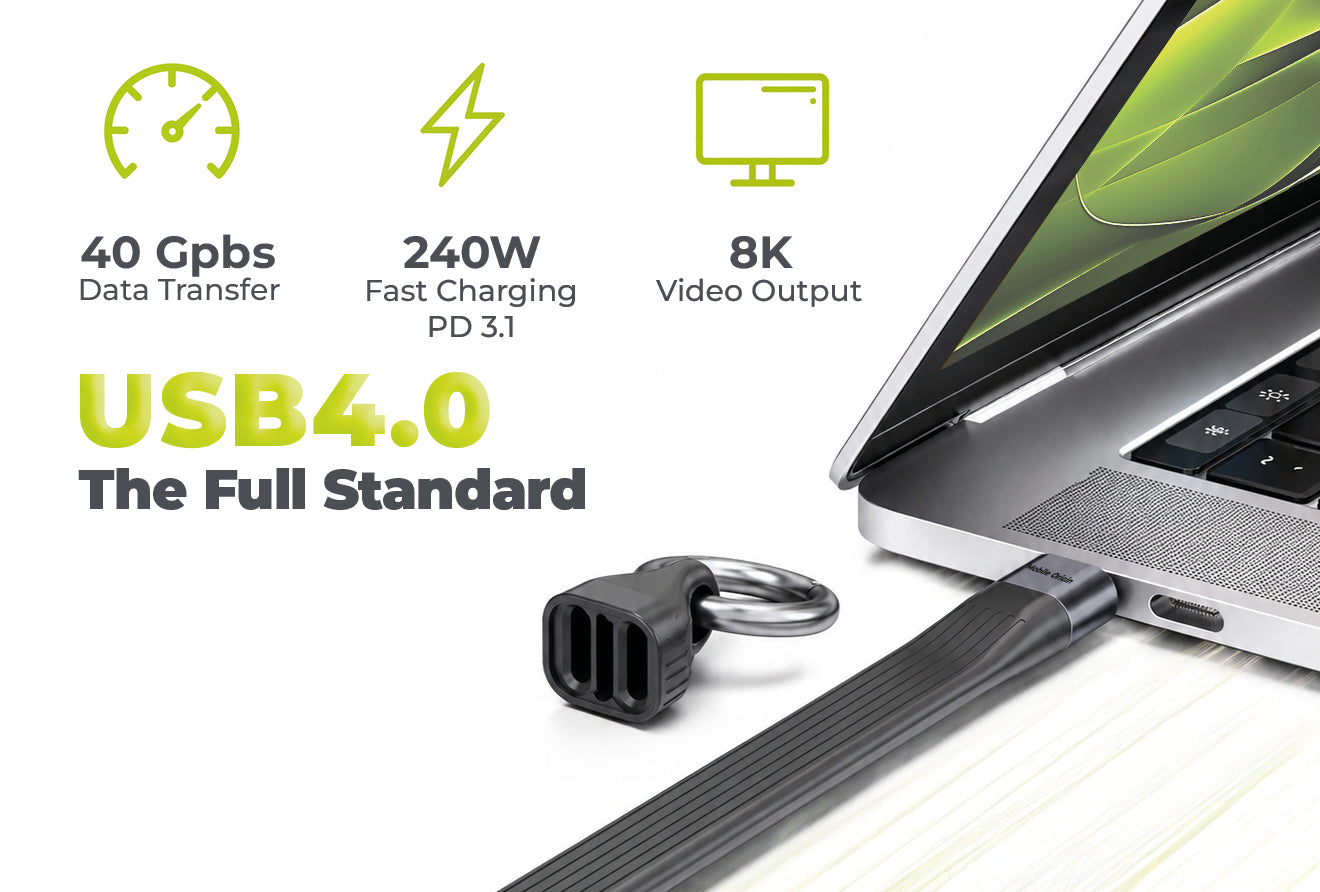 Kabel s klíčenkou USB-C na USB-C CB17, 240W, 40 Gb/s, Černá