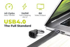 Klíčenka s kabelem USB-C, 240W, 40Gbps, 8K, CB17, Černá