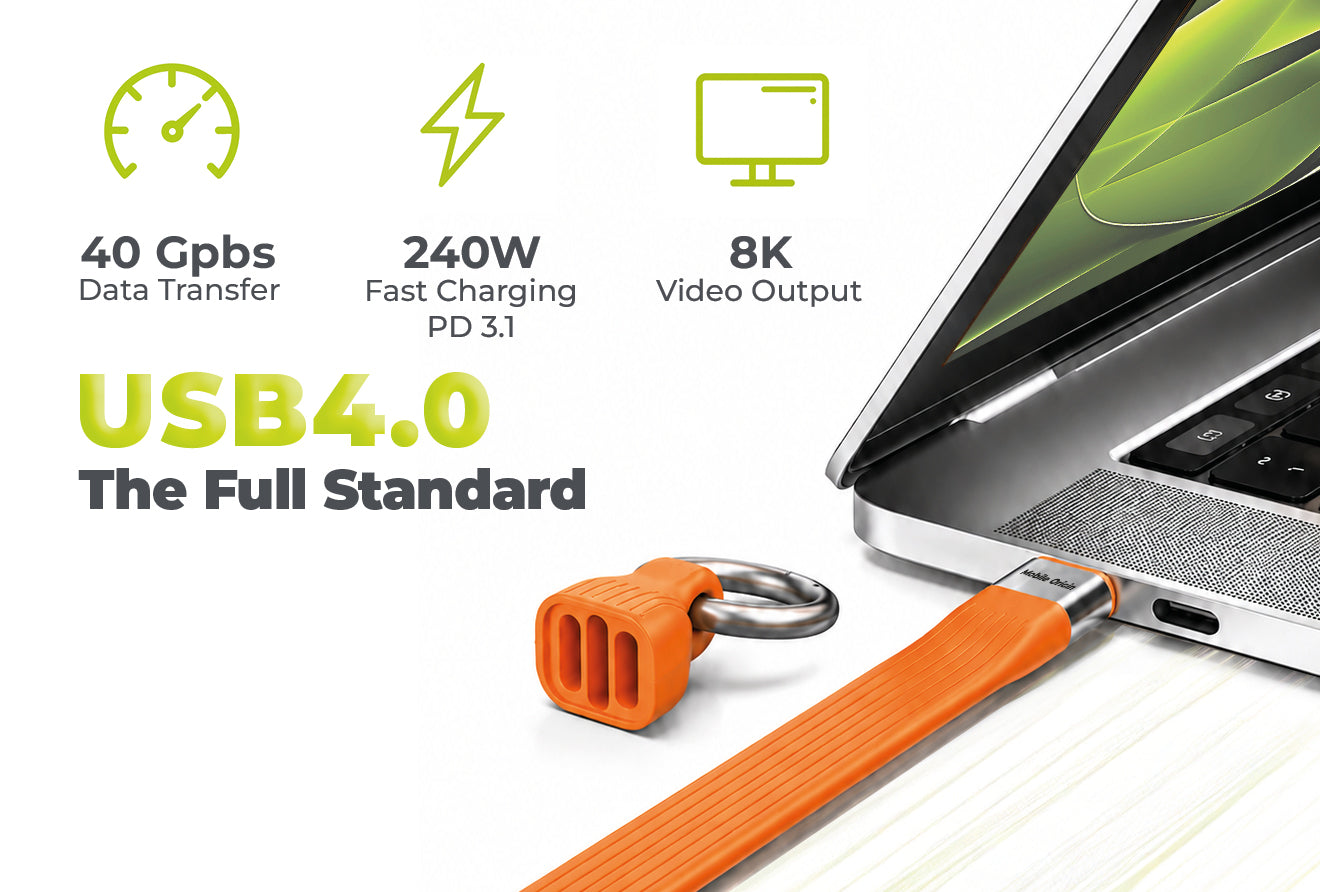 Kabel s klíčenkou USB-C na USB-C CB17, 240W, 40 Gb/s, Oranžová