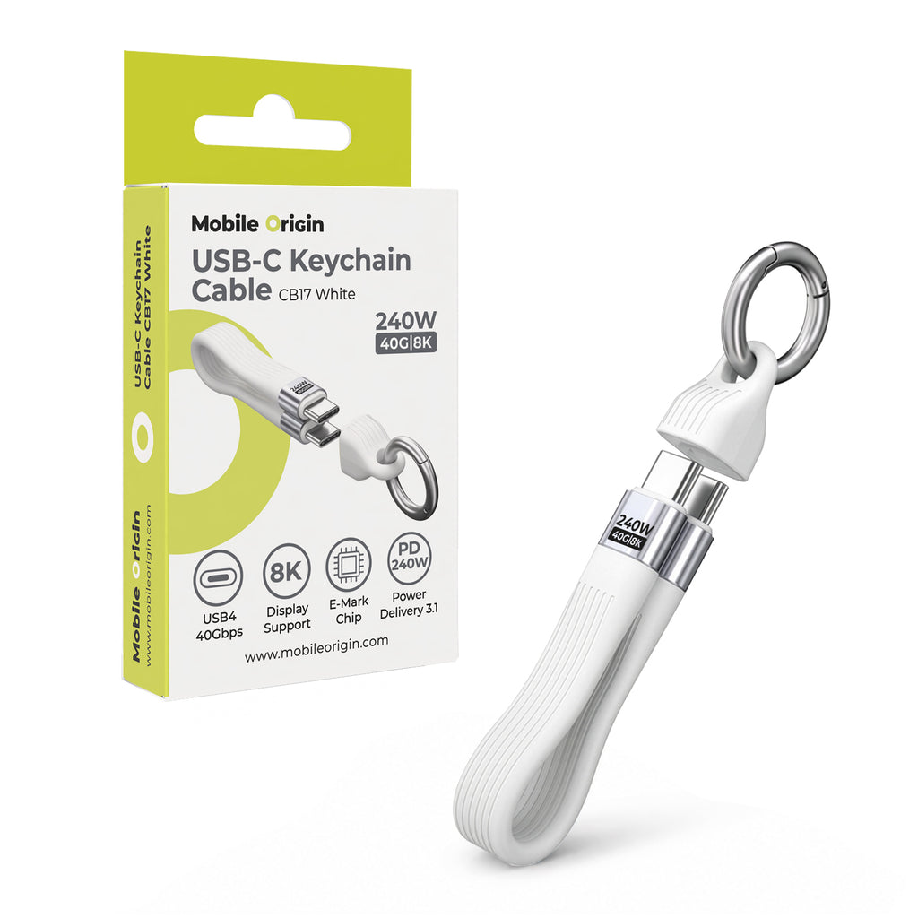 USB-C Keychain Cable, 240W, 40Gbps, 8K, CB17, White