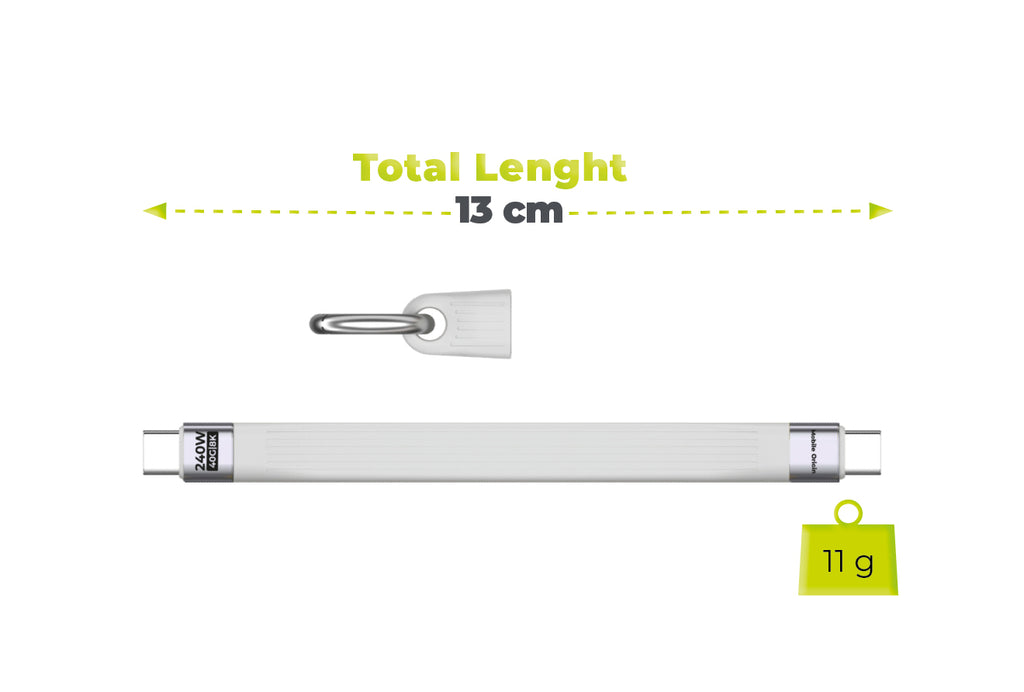 USB-C Keychain Cable, 240W, 40Gbps, 8K, CB17, White