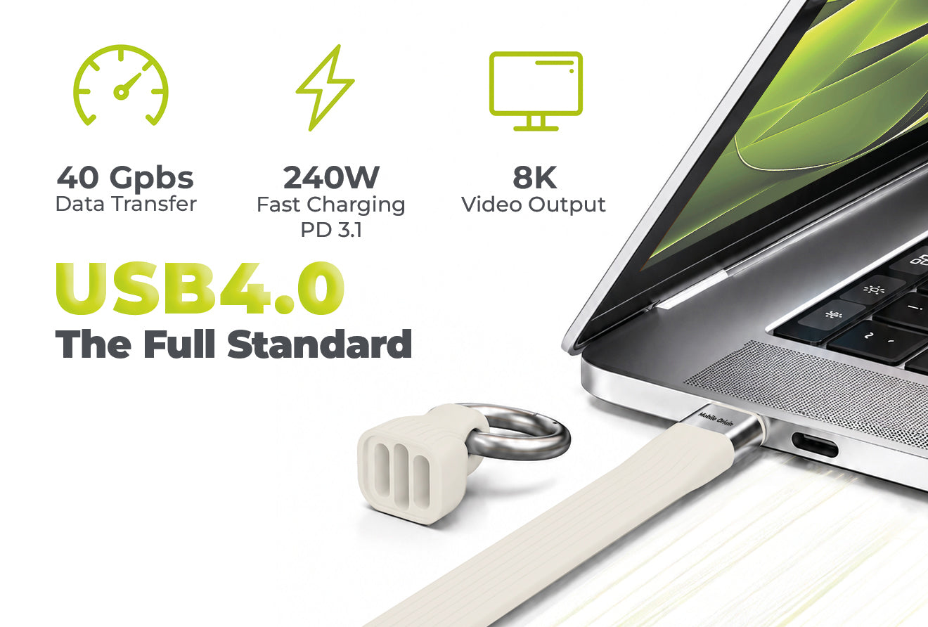 Kabel s klíčenkou USB-C na USB-C CB17, 240W, 40 Gb/s, Bílá