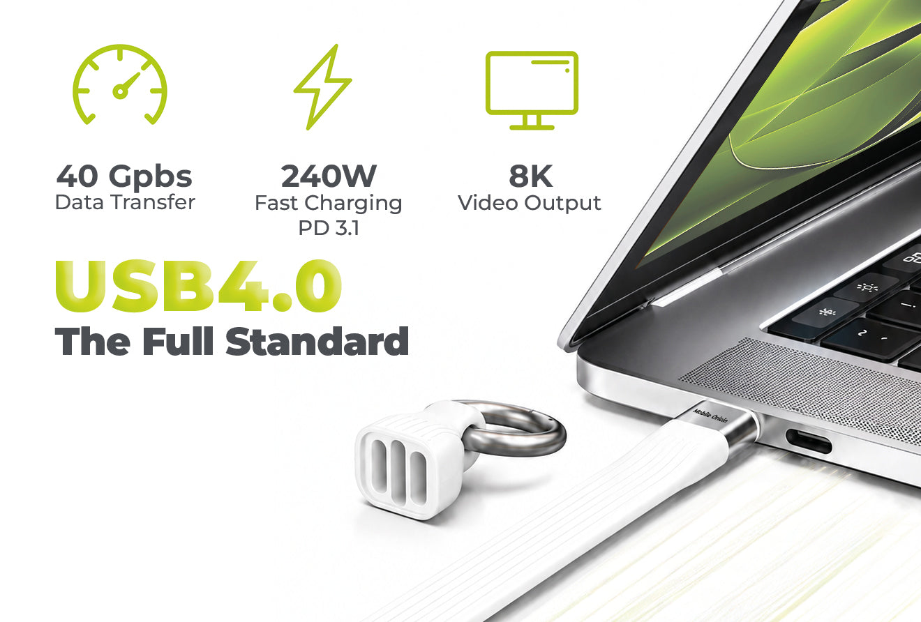 USB-C Keychain Cable, 240W, 40Gbps, 8K, CB17, White