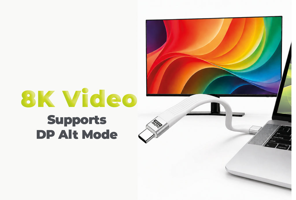 USB-C Keychain Cable, 240W, 40Gbps, 8K, CB17, White