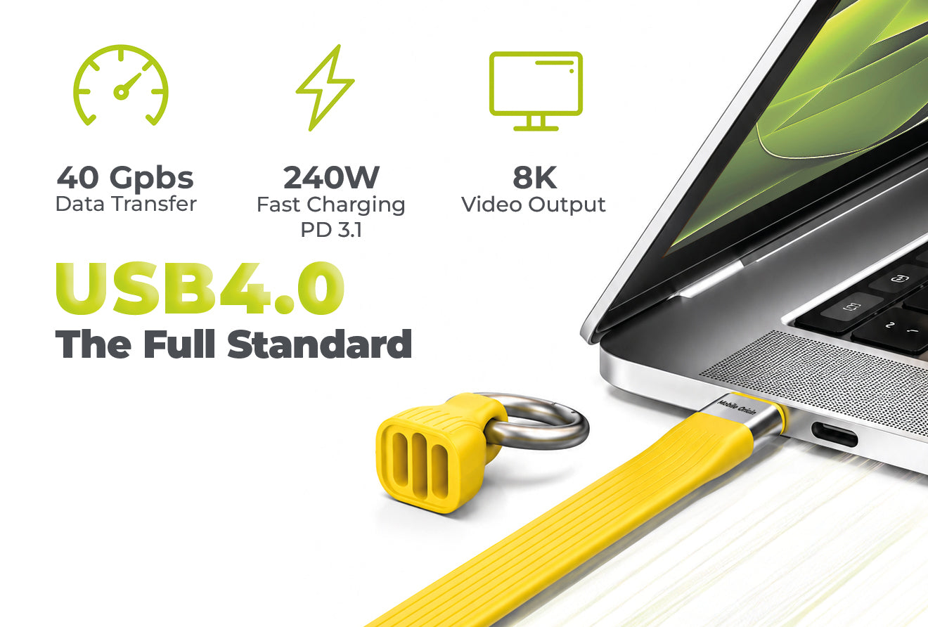 Kabel s klíčenkou USB-C na USB-C CB17, 240W, 40 Gb/s, Žlutá