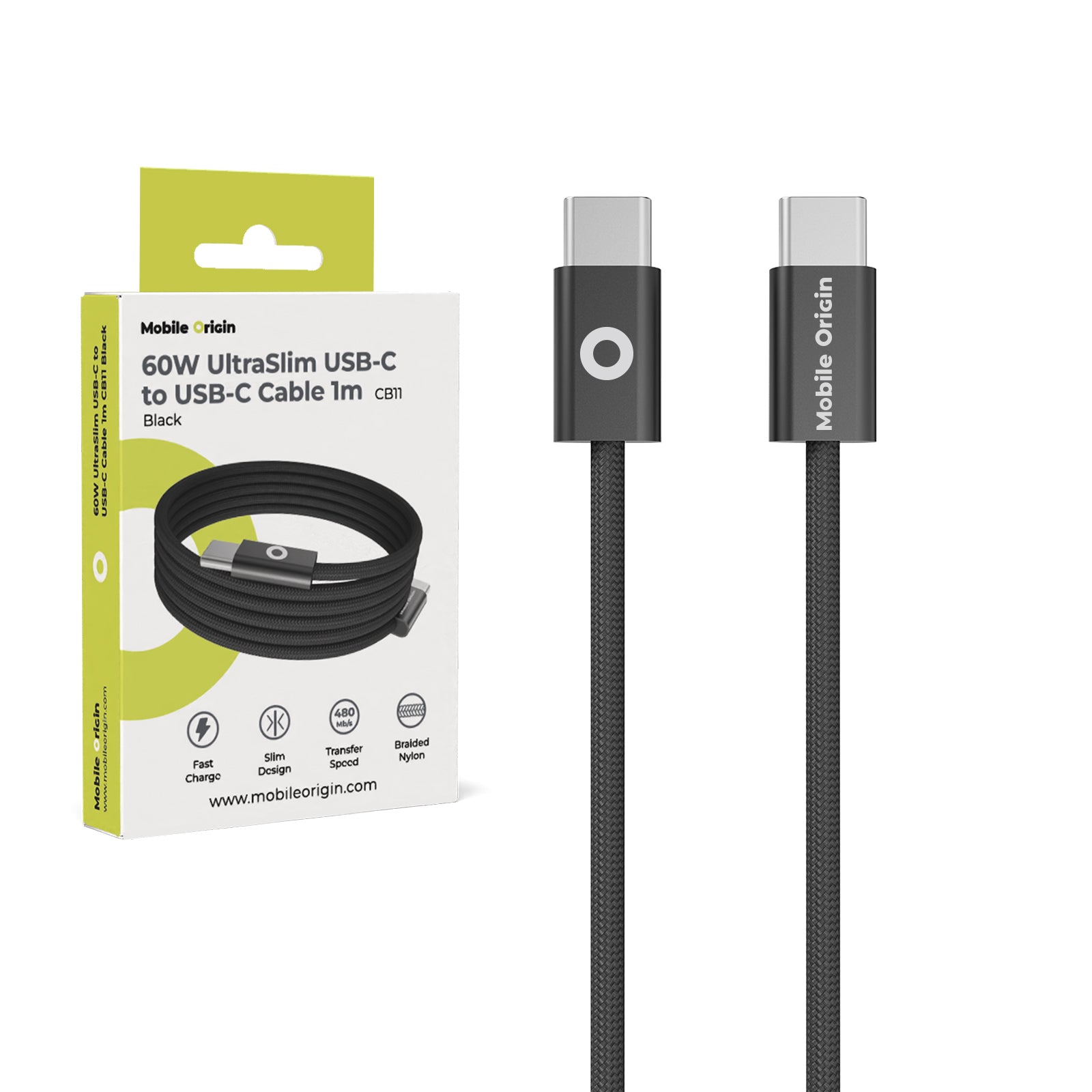 Ultratenký kabel CB11, 60W, USB-C na USB-C, 1m