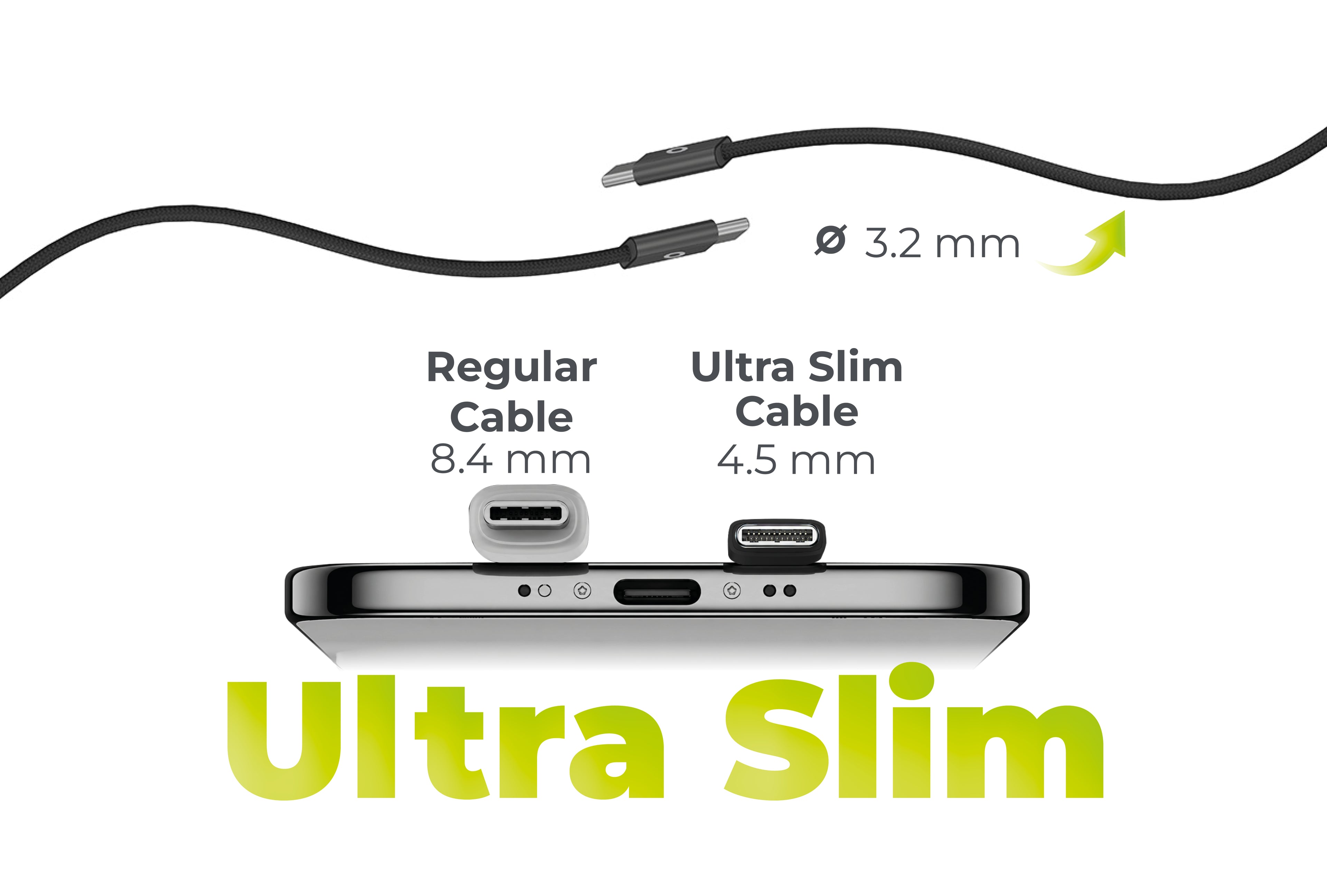 Ultratenký kabel CB11, 60W, USB-C na USB-C, 1m, Černá