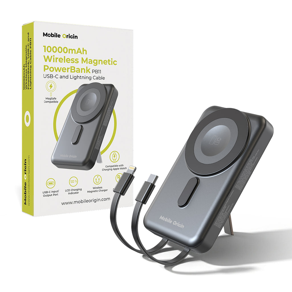Wireless Magnetic PowerBank 10000mAh PB11, USB-C, Lightning Cable