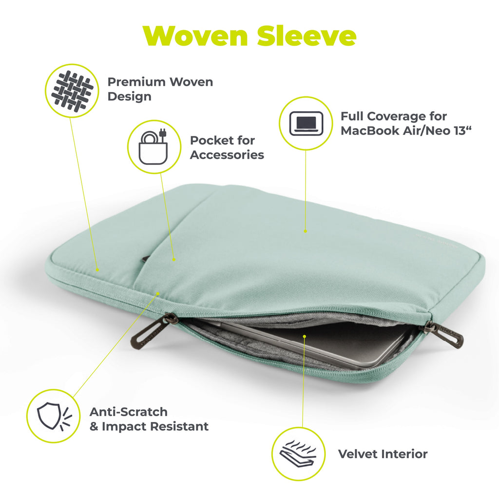 Woven Sleeve for MacBook Air/Neo 13", Pastel Green