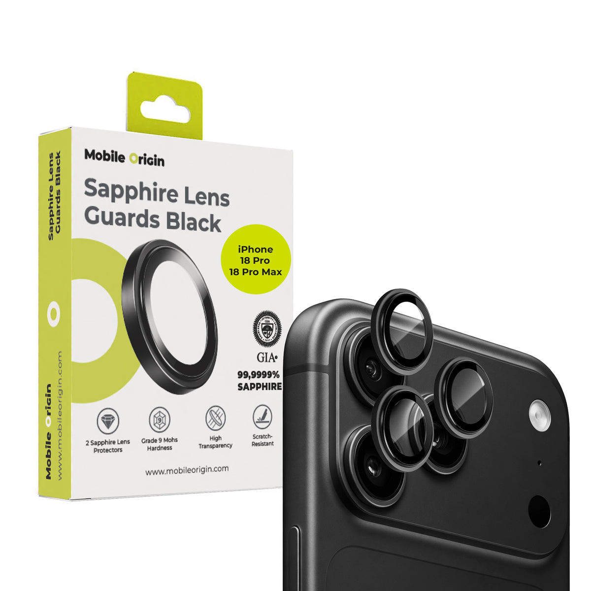 Sapphire Lens Guards, for iPhone 18 Pro / iPhone 18 Pro Max, Black