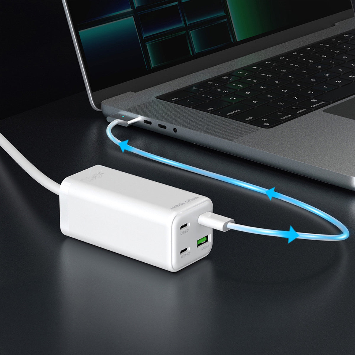 MultiHub nabíječka GaN 3× USB-C + USB-A PW18, 100W, Bílá