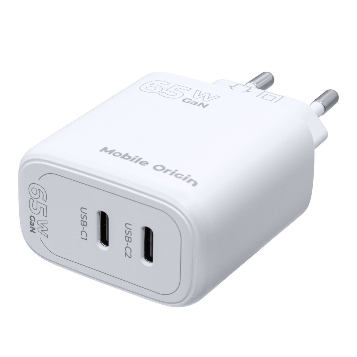 Síťová nabíječka GaN 2× USB-C MO19, 65W, Bílá