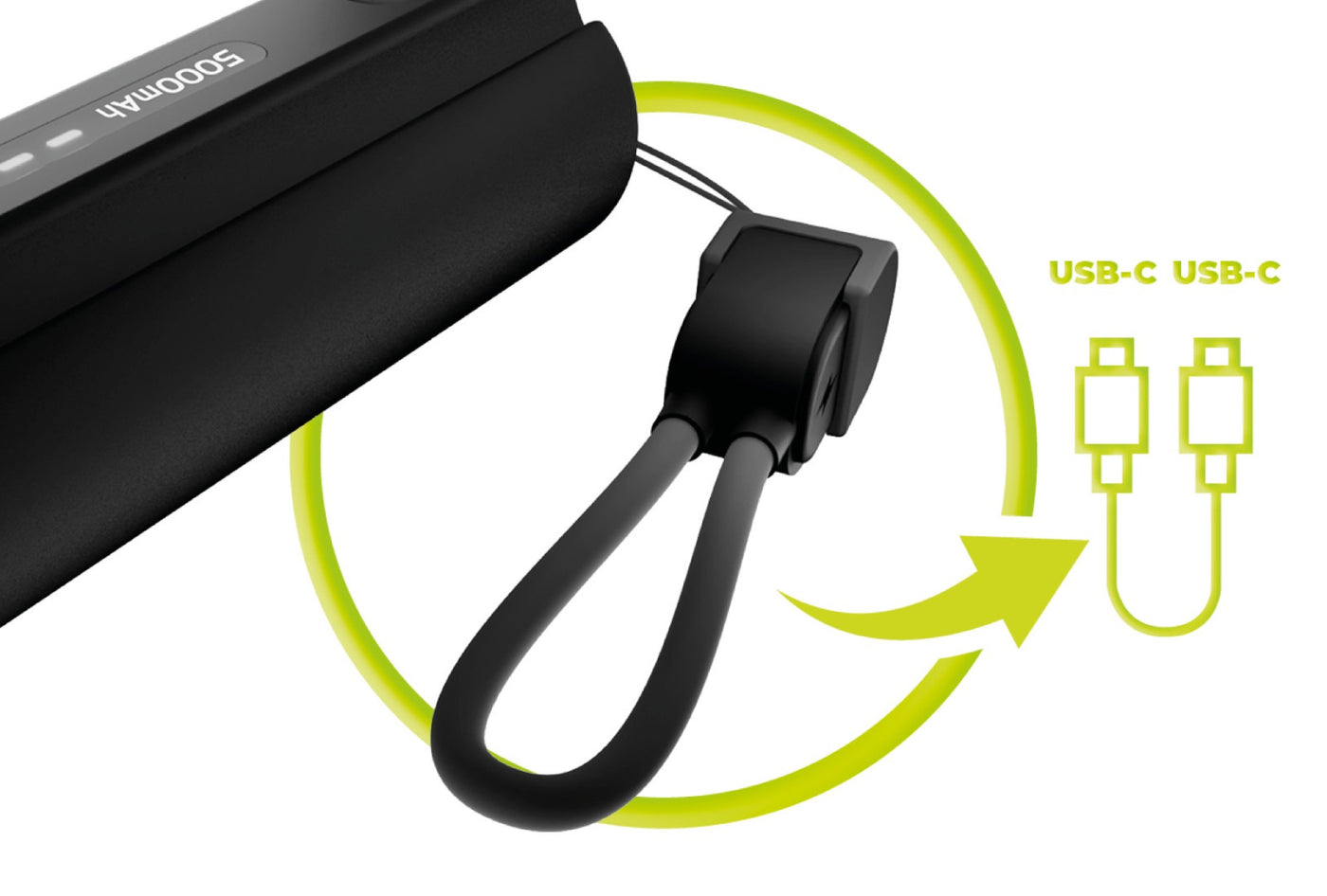 Compact Power Bank with Flashlight and USB-C Cable PB7, 5000mAh, 12W, Black