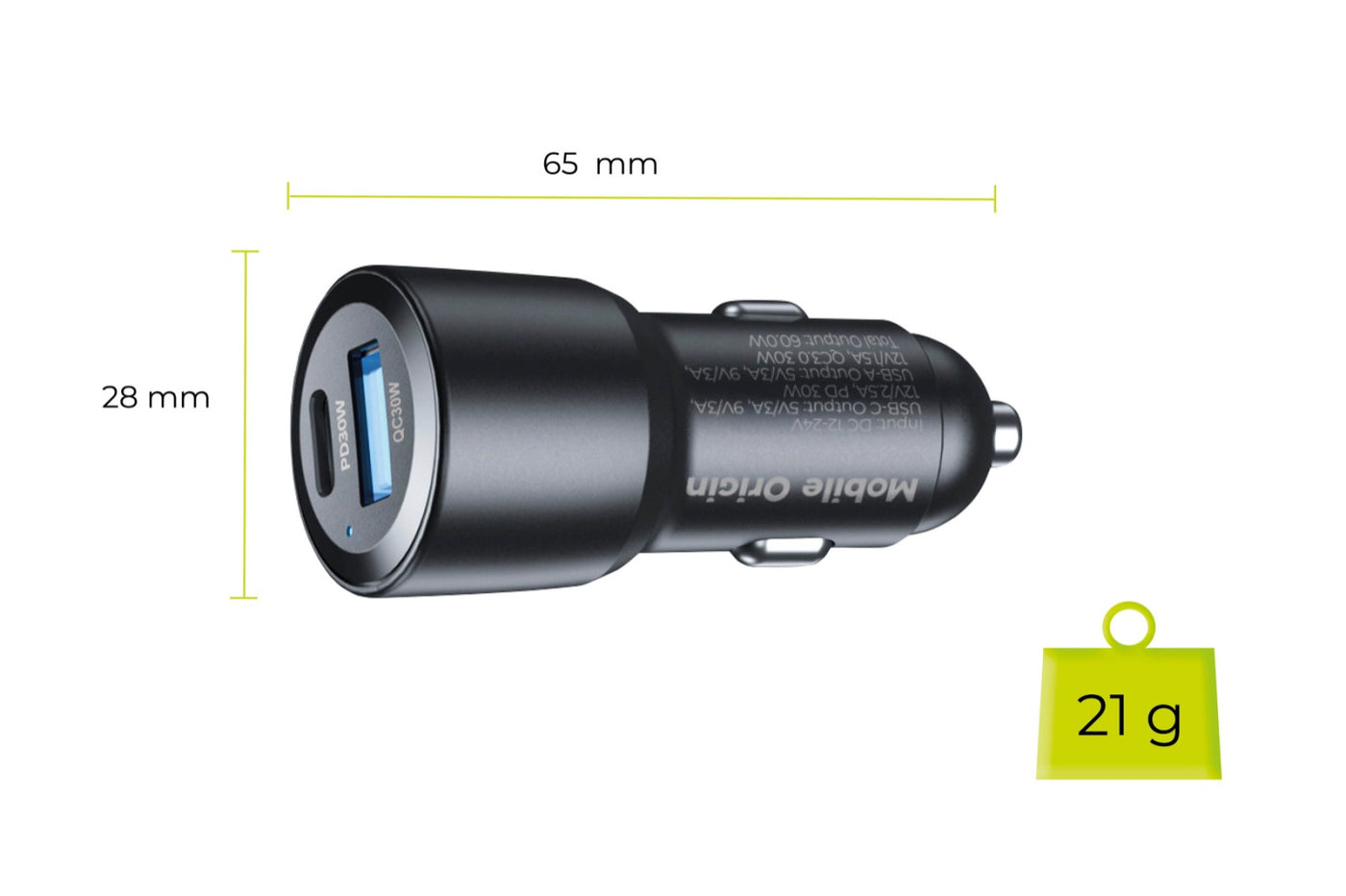 Car Charger USB-C + USB-A CA2, 60W, Black