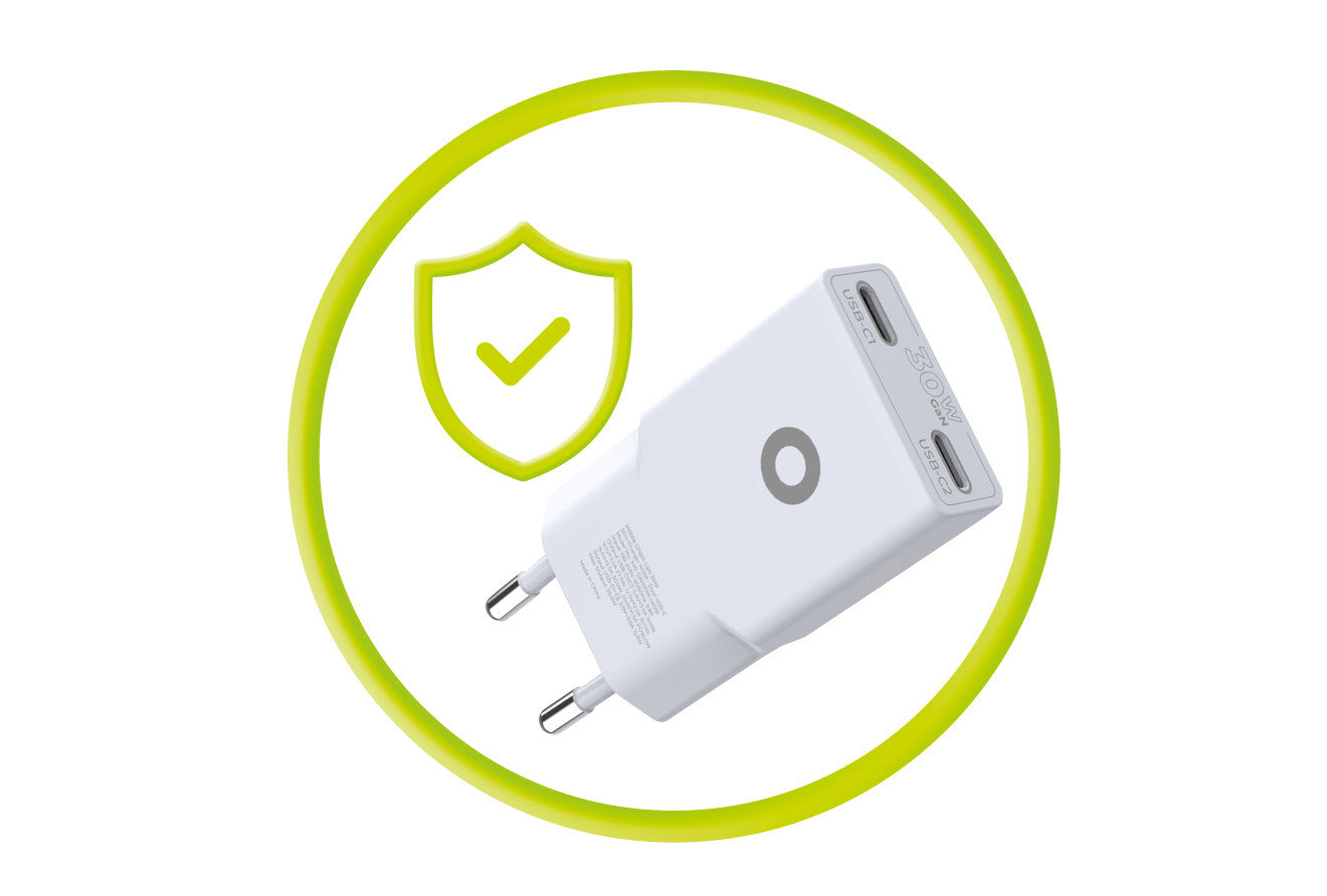 Wall Charger GaN Slim 2× USB-C MO18, 30W, White