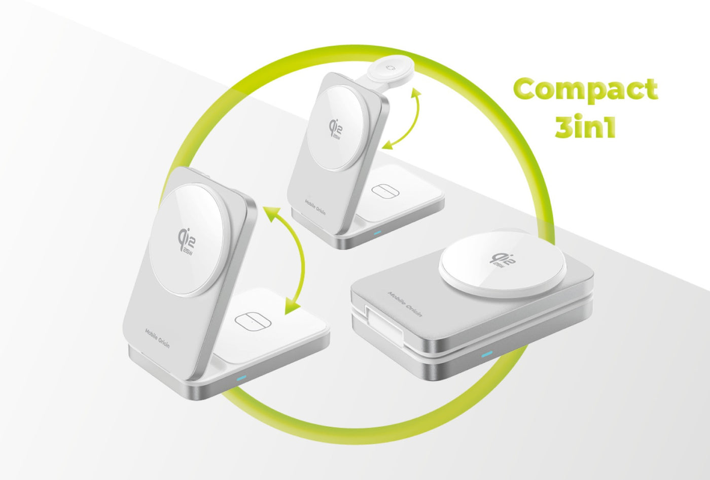 Foldable Charger 3-in-1 MagSafe PW35, Qi2 25W, Silver