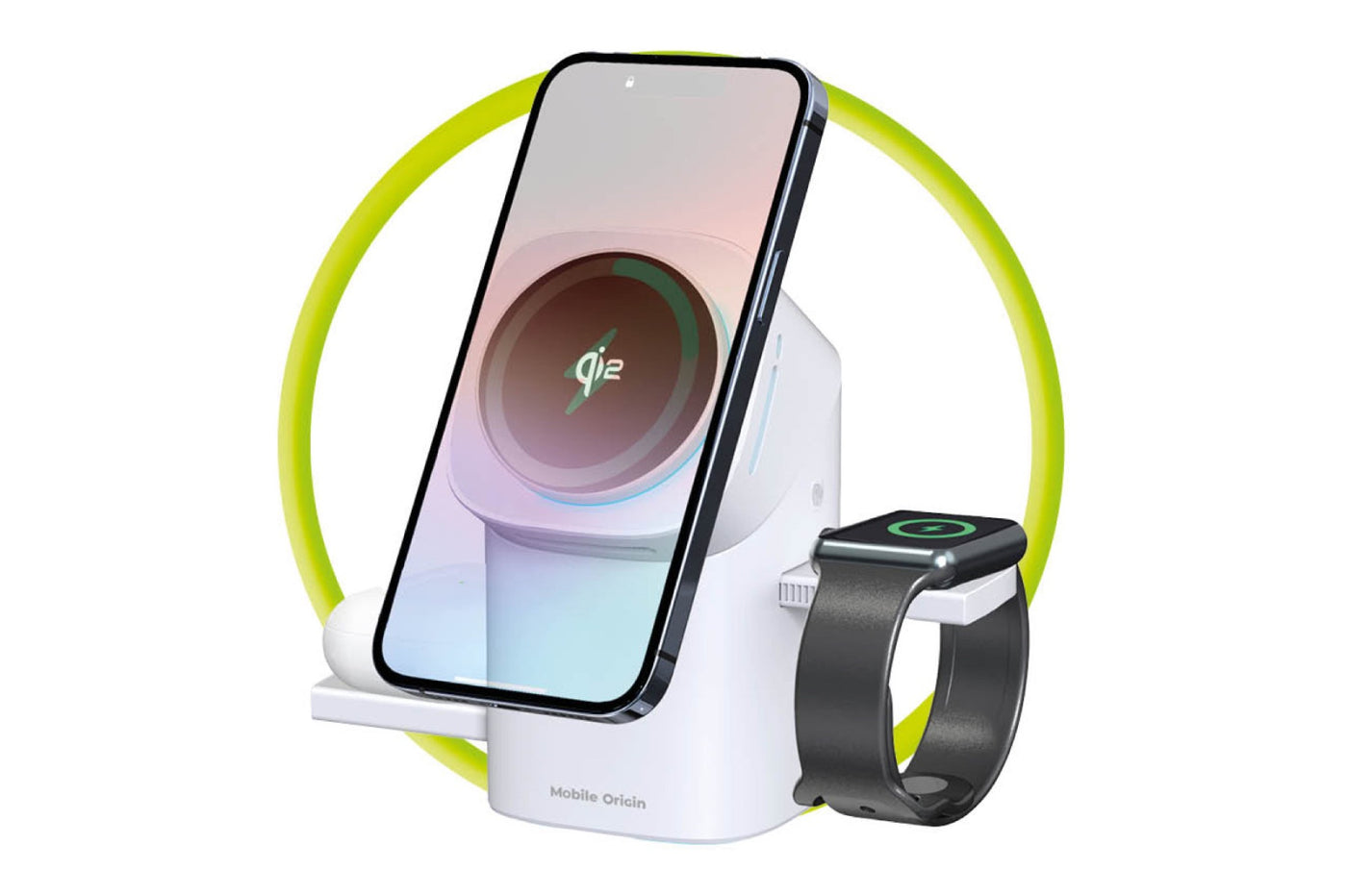 Bezdrátová automatická nabíjecí stanice 3v1 Qi2 MagSafe PW11, 20W, Bílá