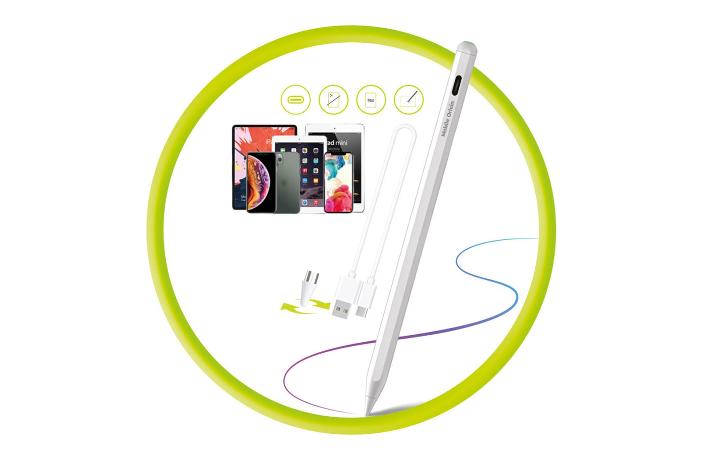 Magnetic Stylus Pen PE2, Wireless/USB-C, White