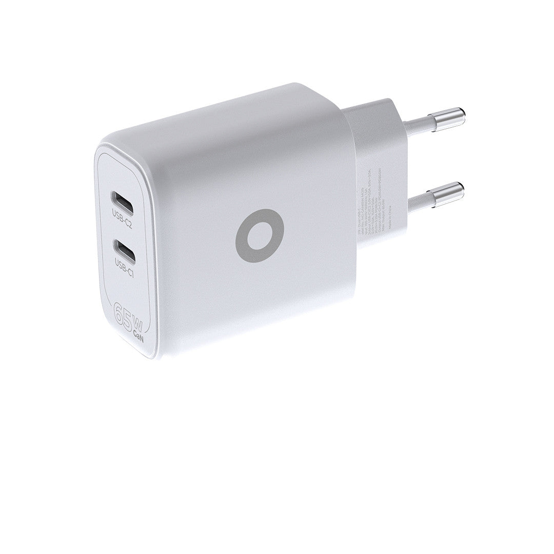 Síťová nabíječka GaN 2× USB-C MO19, 65W, Bílá
