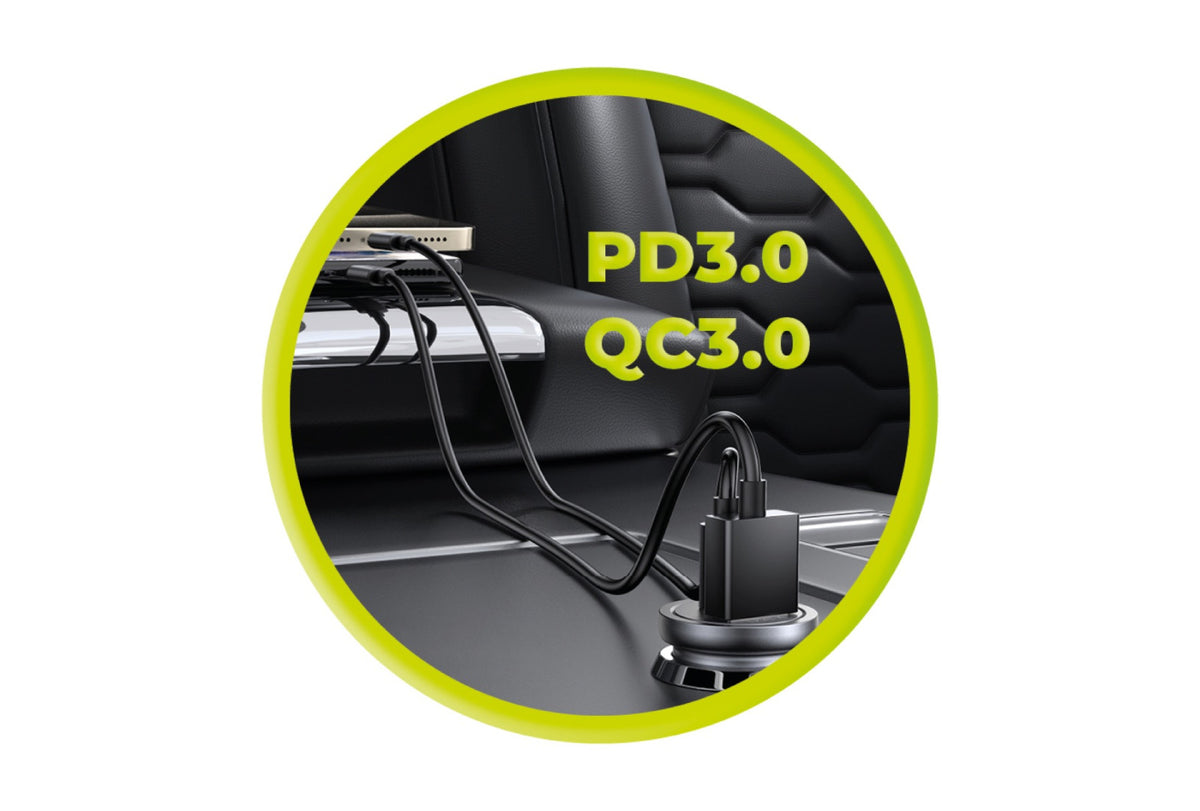 Car Charger USB-C + USB-A CA12, 30W, Black