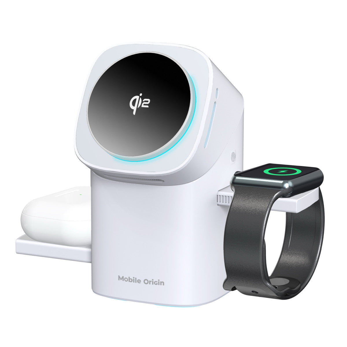 Bezdrátová automatická nabíjecí stanice 3v1 Qi2 MagSafe PW11, 20W, Bílá