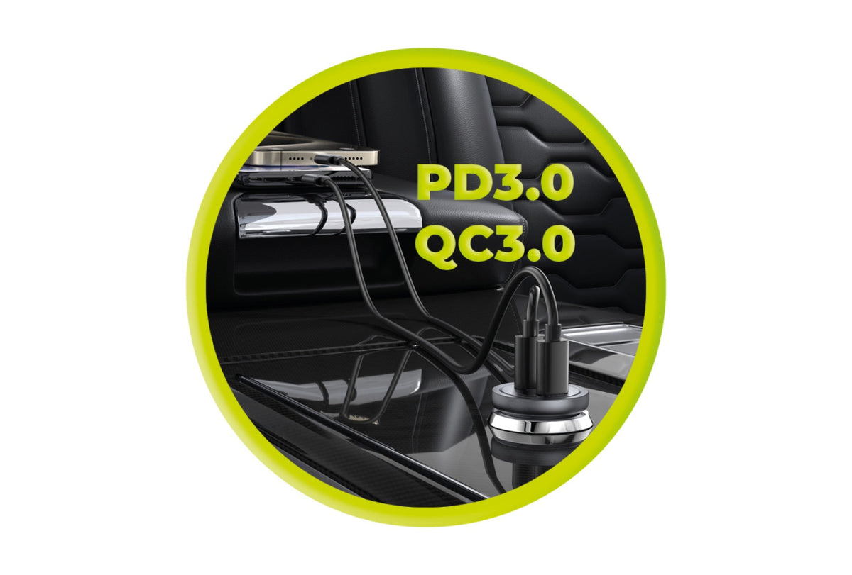 Autonabíjačka 2× USB-C CA13, 30W, Čierna