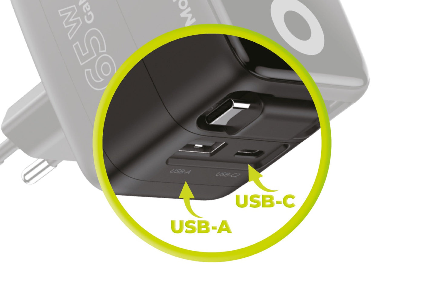 Síťová nabíječka GaN s displejem a samonavíjecím kabelem USB-C + USB-A PW3, 65W, 0,65 m, Černá