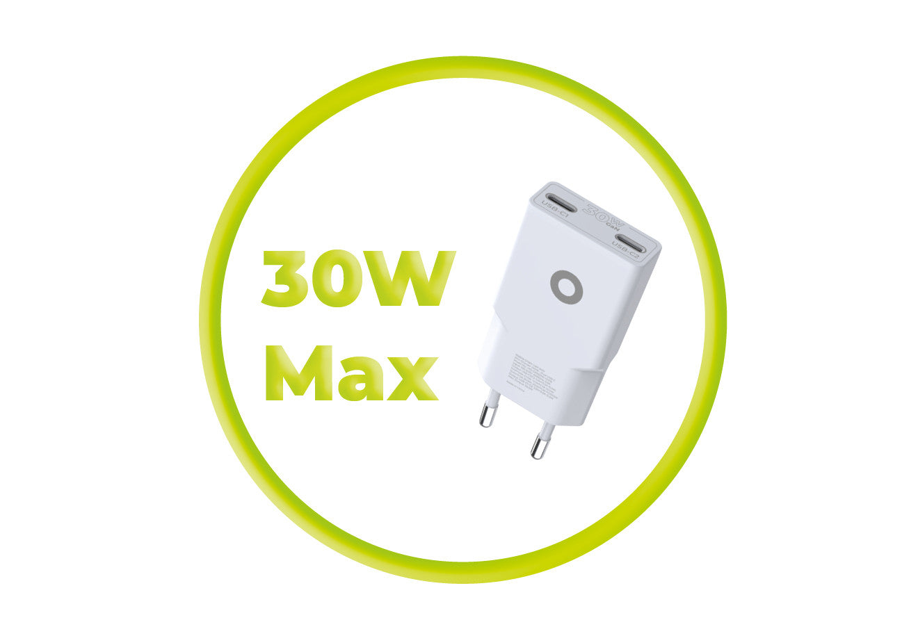 Wall Charger GaN Slim USB-C + USB-A MO16, 30W, White
