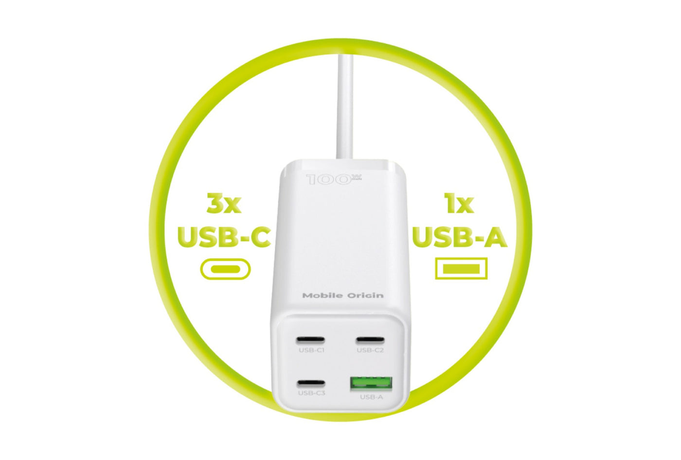 MultiHub nabíječka GaN 3× USB-C + USB-A PW18, 100W, Bílá
