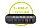 Cestovní nabíječka GaN 140W PW12 EU/UK/US, 3x USB-C + 3x USB-A